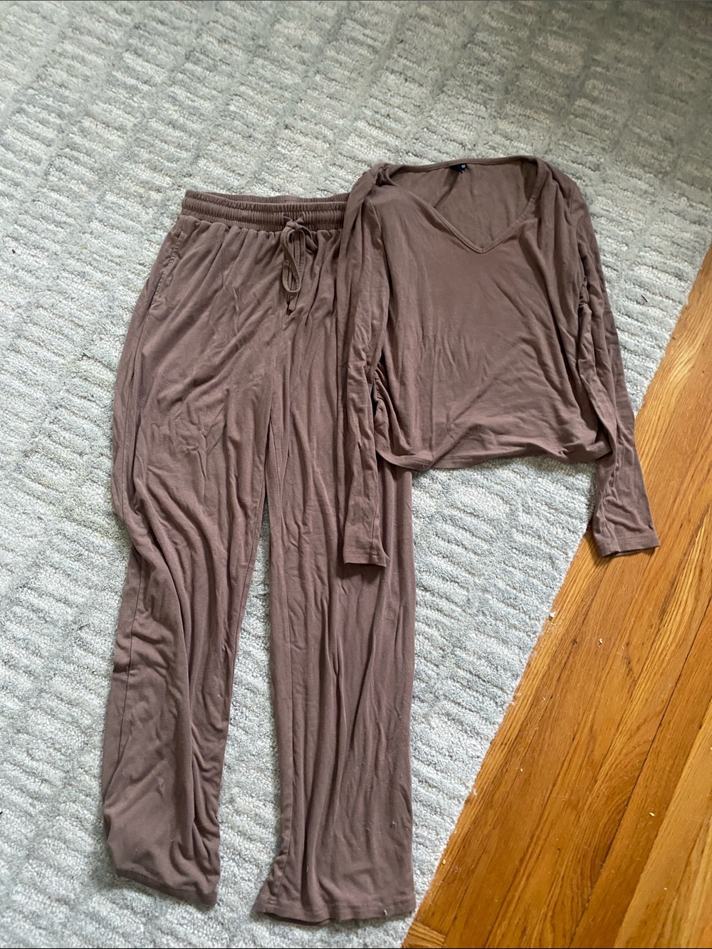 Women's Brown Cozy V-Neck Lounge Set